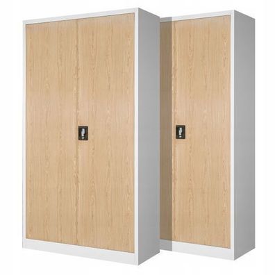 2er Set Aktenschrank Metallschrank Büroschrank 195 x 90 x 40 cm Weiß/Holzoptik
