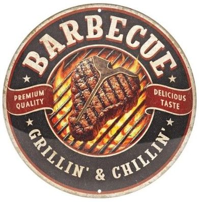 Barbecue Blechschild 35 cm rund und Motiv geprägt