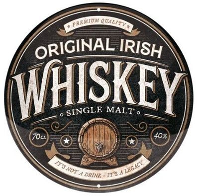 Original Irish Whiskey Blechschild 35 cm rund und Motiv geprägt