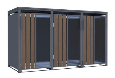 Mülltonnenbox Holzoptik mit Plexiglas für 3 Mülltonnen 240L 198x80x116cm Pedal