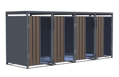 Mülltonnenbox Holzoptik mit Plexiglas für 4 Mülltonnen 240L 265x80x116cm Pedal
