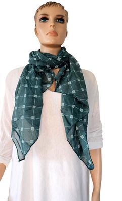 Italy Schal Tuch Scarf Halstuch Seide/Baumwolle asymetrisch Blüten dunkles Petrol