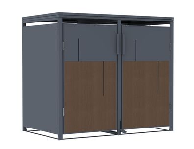 Mülltonnenbox Anthrazit mit Holzoptik für 2 Mülltonnen 240L 132x80x116cm Pedal