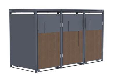 Mülltonnenbox Anthrazit mit Holzoptik für 3 Mülltonnen 240L 198x80x116cm Pedal