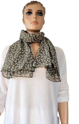 Italy Blogger Schal Halstuch Scarf Seide/Baumw. asymetrisch kleiner Blätterprint Grün