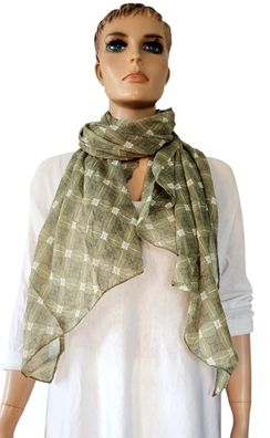 Blogger Italy Schal Tuch Halstuch Seide/Baumwolle asymetrisch Blüten Grün/Weiß