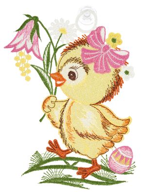 Fensterbild Ostern Plauener Spitze Fensterdekoration Küken Glockenblume Rosa