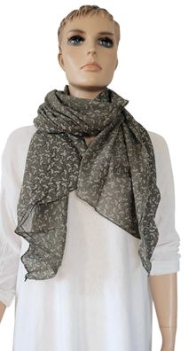 Italy Blogger Schal Halstuch Scarf Seide/Baumwolle asymetrisch Blätterprint Grün