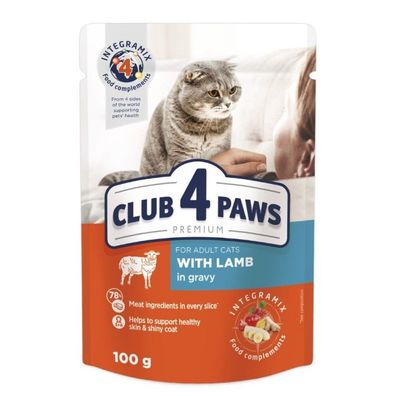 24xCLUB 4 PAWS Premium Nassfutter für Katzen Lamm in Soße 100g