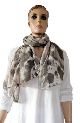 XXL Schal Tuch Scarf Halstuch Baumwollschal rechteckig Batik Look Beige Taupe Weiß