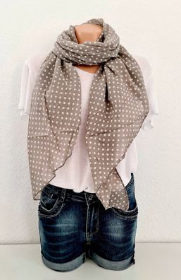 Blogger Italy Schal Tuch Seide/Baumwolle asymetrisch mittelgroße Punkte Taupe