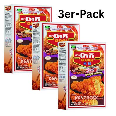 3er-Pack GOGI Tempuramehl&Gewürzmix 2in1 Hot&Spicy Garlic Pepper Kentucky Style 216g