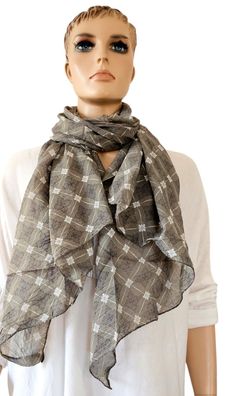 Blogger Italy Schal Tuch Halstuch Seide/Baumwolle asymetrisch Blüten Grau/Weiß