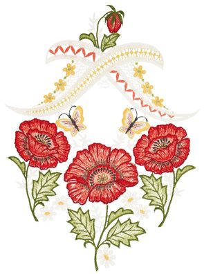 Fensterbild Sommer Plauener Spitze Fensterdekoration Mohnblumen Rot 30 cm