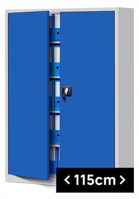 Büroschrank Aktenschrank XXL Metallschrank 185 cm x 115 cm x 40 cm Grau-blau