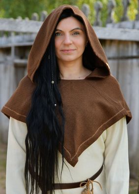 Wikinger Gugel Eske, Diamantköper, Wolle, braun