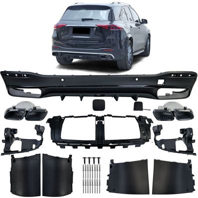 Heck Diffusor + schwarze Endrohren passt für Mercedes GLE W167 GLS X167 AMG-Line