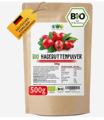 EWL Naturprodukte Hagebuttenpulver BIO 500G, Hagebuttenpulver in Rohkostqualität