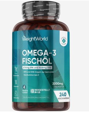 Omega 3 Weich-Kapseln-2000mg Fischöl + 1100mg-660mg EPA & 440Mg DHA Pro Portion