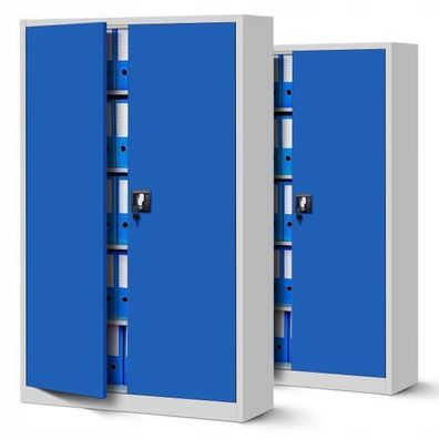 2er Set Aktenschrank Metallschrank Büroschrank 185 cm x 115 cm x 40 cm Grau/Blau
