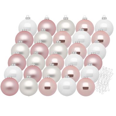 Weihnachtskugeln Noble Rose 30 Stk 6cm + Haken Inge-Glas