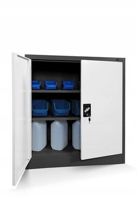Kleiner Aktenschran Büroschrank mit Flügeltüren 93 x 90 x 40 cm Anthrazit/weiß