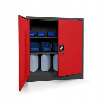 Kleiner Aktenschran Büroschrank mit Flügeltüren 93 x 90 x 40 cm Anthrazit/Rot
