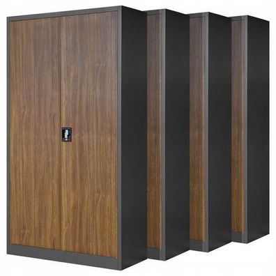 4er Set Aktenschrank Metallschrank Büroschrank 185 x 90 x 40 cm Anthrazit/Holzoptik