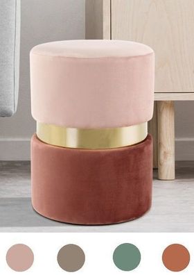Hocker Pouf Samt design gold modern Sitzhocker Polsterhocker rund Schminkhocker