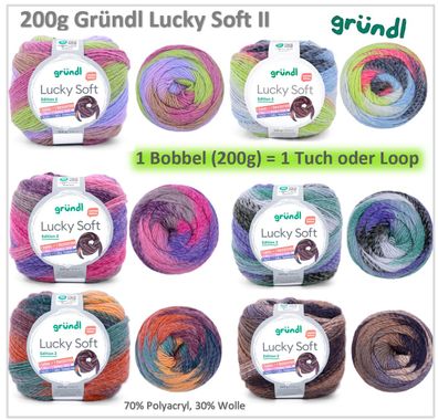 200g Gründl Lucky Soft II - Farbverlaufsgarn für Loops Schal Pullover - mit Wolle