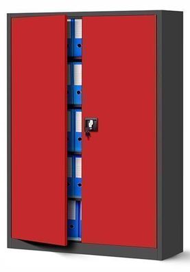 Büroschrank Aktenschrank XXL Metallschrank 185 cm x 115 cm x 40 cm Anthrazit-rot