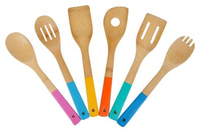 Bambus Küchenhelfer 6-teilig Kochbesteck Kochlöffel Pfannenwender Salatbesteck