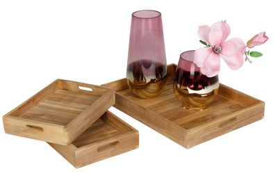 Tablett-Set aus Teakholz 3tlg Serviertablett Dekotablett Frühstückstablett Küche