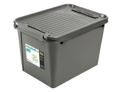 Aufbewahrungsbox Recycled Deckel 60L Grau Allzweck Rollenbox Spielzeugkiste