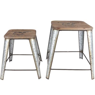 Vintage-Sitzhocker Kuh 2er-Set Beistelltisch Blumentisch Couchtisch Sitzbank