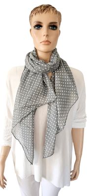 Blogger Italy Schal Tuch Seide/Baumwolle asymetrisch mittelgroße Punkte Grau/Weiß