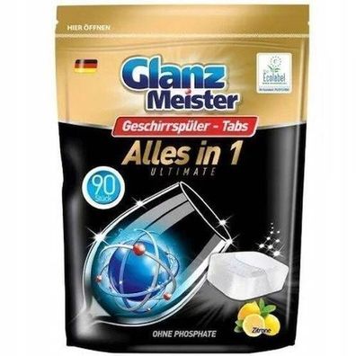 GlanzMeister All-in-One Geschirrspültabs Zitrone, 90 Stück