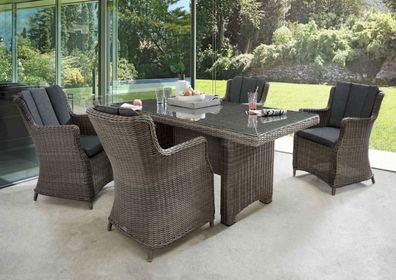 Destiny Sitzgruppe LUNA 4 Sessel + Tisch 165x90x75cm, Polyrattan, vintage grau