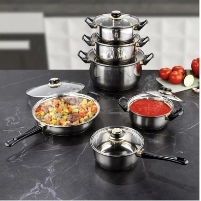 Haushalt International Kochgeschirr-Set - Edelstahl, 12-teilig