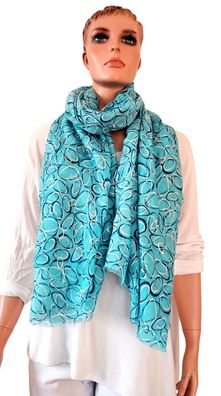 XXL Schal Halstuch Tuch Viskose/Baumwolle kurze Fransen Metallic Print Türkis