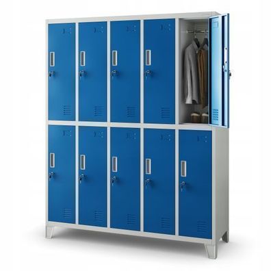Umkleideschrank Spind Schließfachschrank Metallschrank 172x136x45 cm Grau-Blau