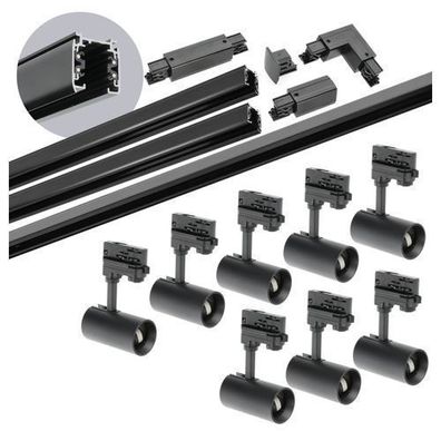 Schienensystem Komplett-Set 8x GU10 Spots 1m + 1m + 2m Schiene Schalter I + L Schwarz