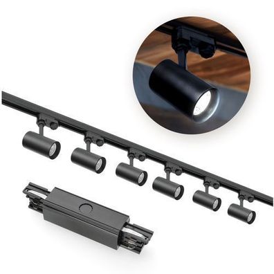 Schienensystem Komplett-Set 1m+1m Schiene, I ext., 6x Lampe, 2x Stecker Schwarz