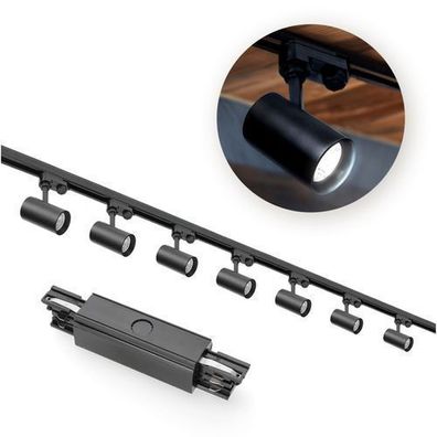 Schienensystem Komplett-Set 1m+2m Schiene, Schalter 'I', 7x Lampe, 2x Stecker Schwarz