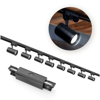 Schienensystem Komplett-Set 2m+2m Schiene, Schalter 'I', 8x Lampe, 2x Sockel Schwarz