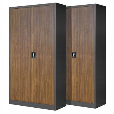 2er Set Aktenschrank Metallschrank Büroschrank 195 x 90 x 40 cm Anthrazit/Holzoptik