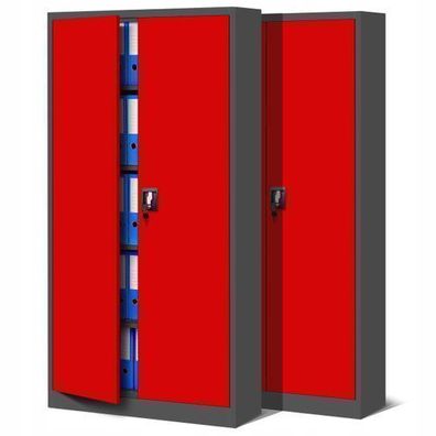 2er Set Aktenschrank Metallschrank Büroschrank 185 cm x 90 cm x 40 cm Anthrazit/Rot