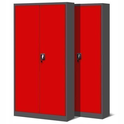 2er Set Aktenschrank Metallschrank Büroschrank 195 x 90 x 40 cm Anthrazit/Rot