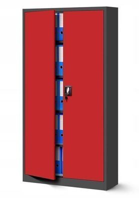 Büroschrank Aktenschrank Lagerschrank Mehrzweckschrank 185x90x40 cm Anthrazit/rot
