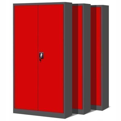 3er Set Aktenschrank Metallschrank Büroschrank 195 cm x 90 cm x 40 cm anthrazit/rot